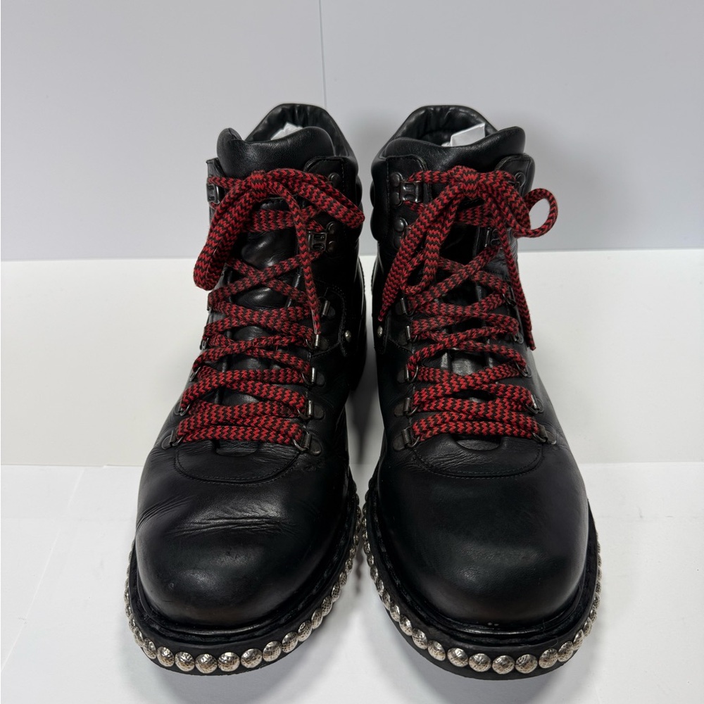 Alexander McQueen Black Leather Boots with Red Laces